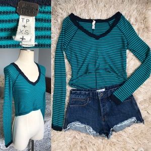 EUC! Teal We The Free Striped Crop Long Sleeve